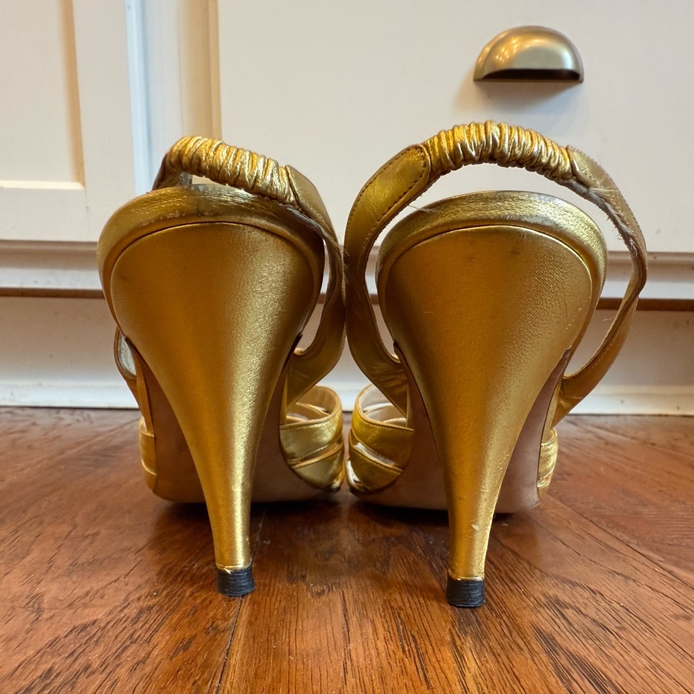 Manolo Blahnik Gold Slingback Heels - Picture 3 of 5